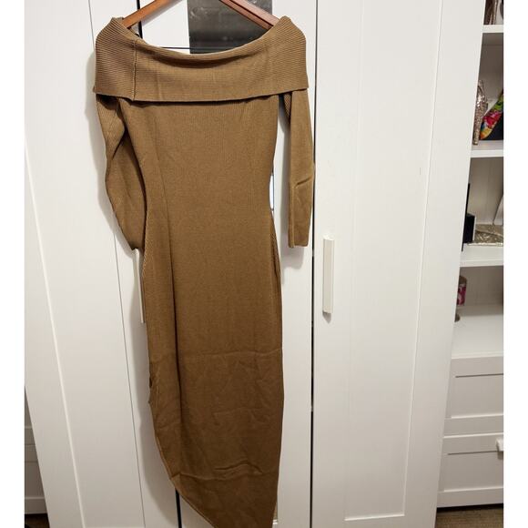 NWT Fashion Nova Tamara Camel Ribbed Knit Sweater Maxi Bodycon Dress Size XL - Picture 7 of 16